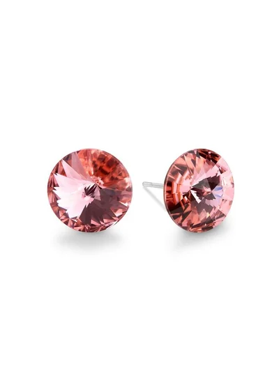 Seona Seona Ella 10mm Crystal Stud Earrings  – Hypoallergenic Stainless Steel Stud Earrings for Women, Elegant Crystal Rivoli Jewelry Earrings for Everyday and Special Occasions -  Rose Peach